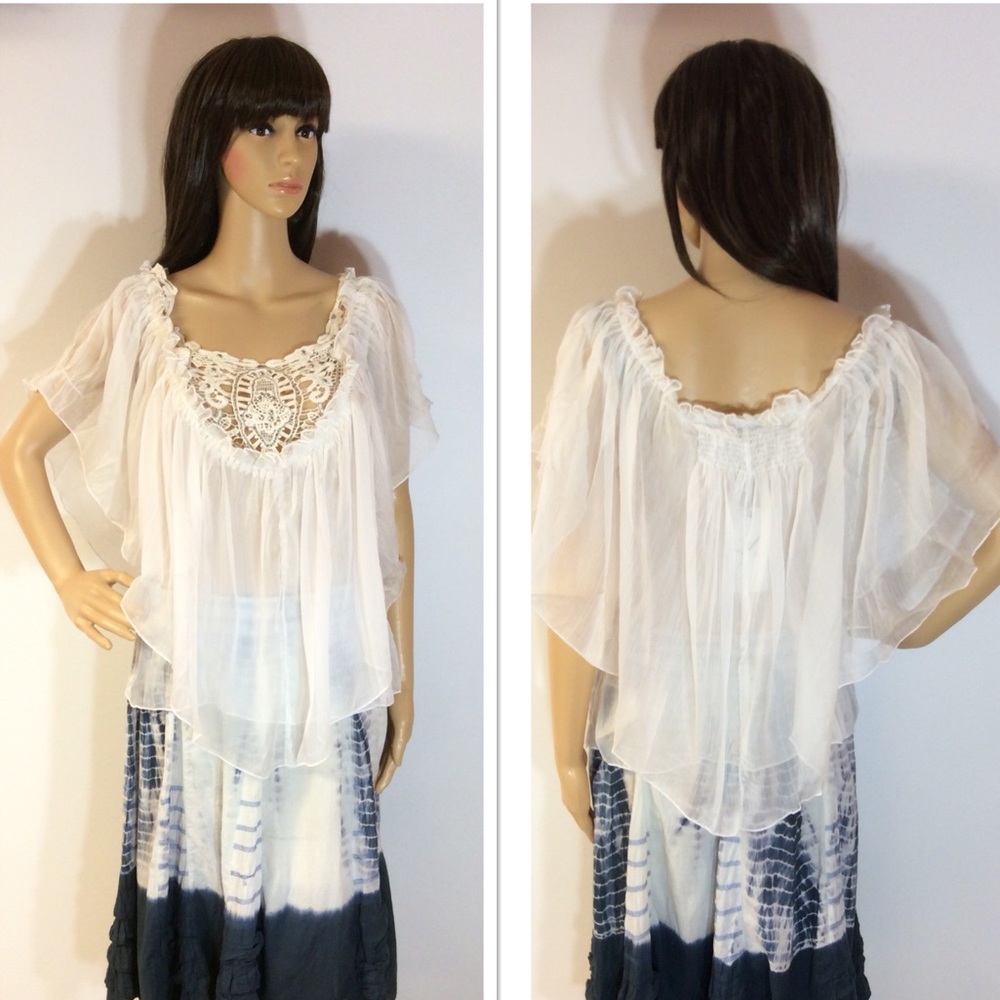 White Sheer Tiered Blouse - Picture 5 of 7